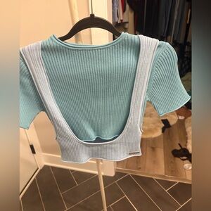 House of Sunny Teal Ribbed Crop Top